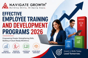 Corporate banner showing employee training, skill development, and growth with Navigate Growth branding