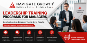 Leadership training programs for managers corporate banner with Navigate Growth logo