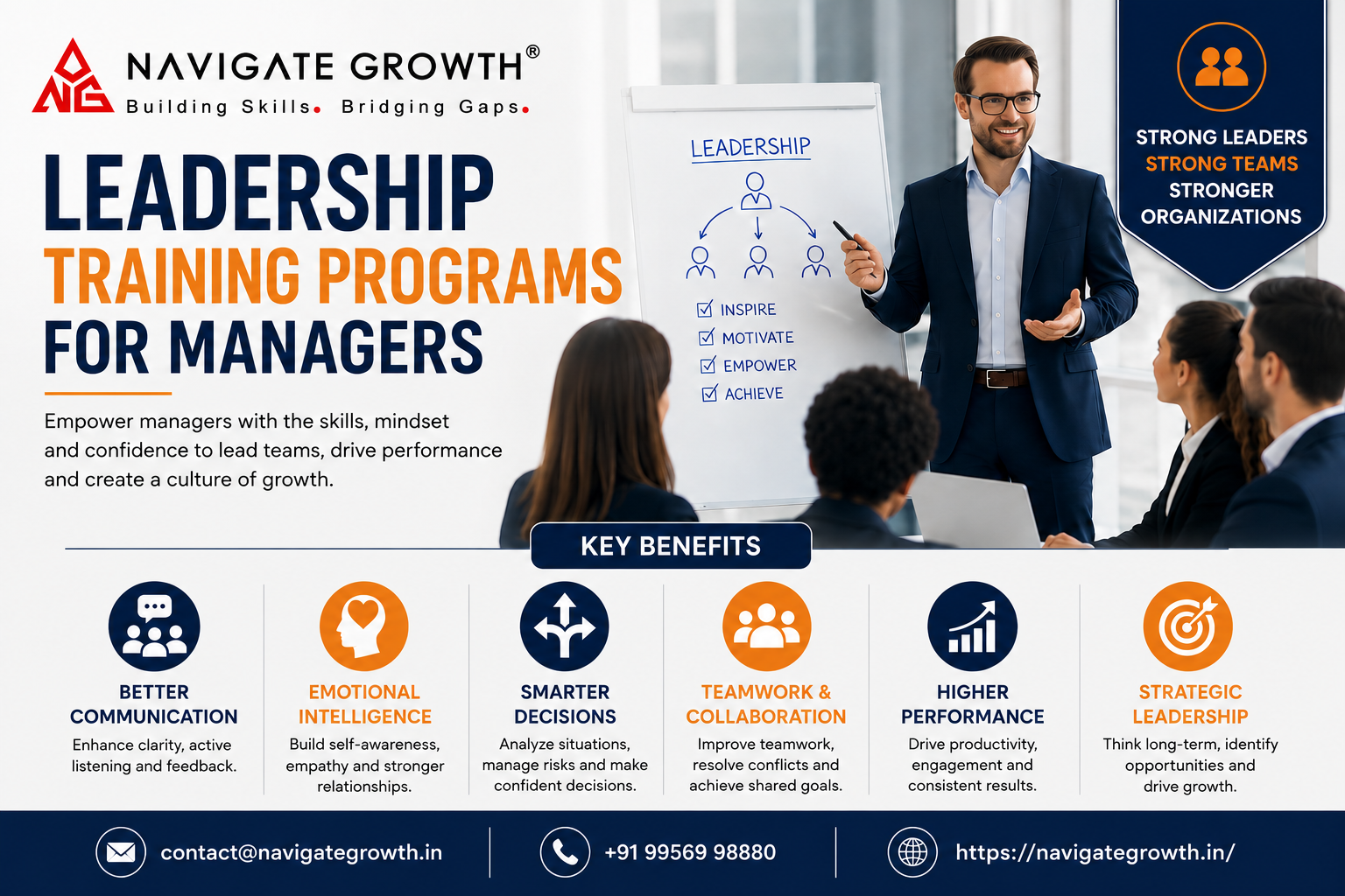 Leadership training programs for managers banner for managers showing business growth and team collaboration