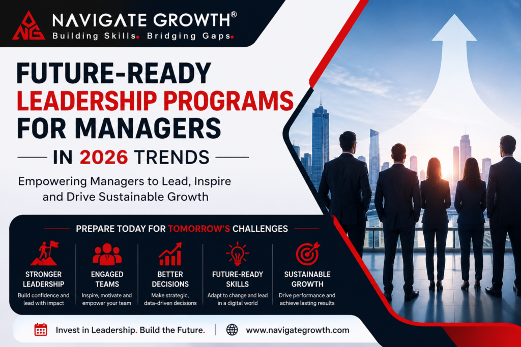 Future-ready leadership programs for managers banner with Navigate Growth branding