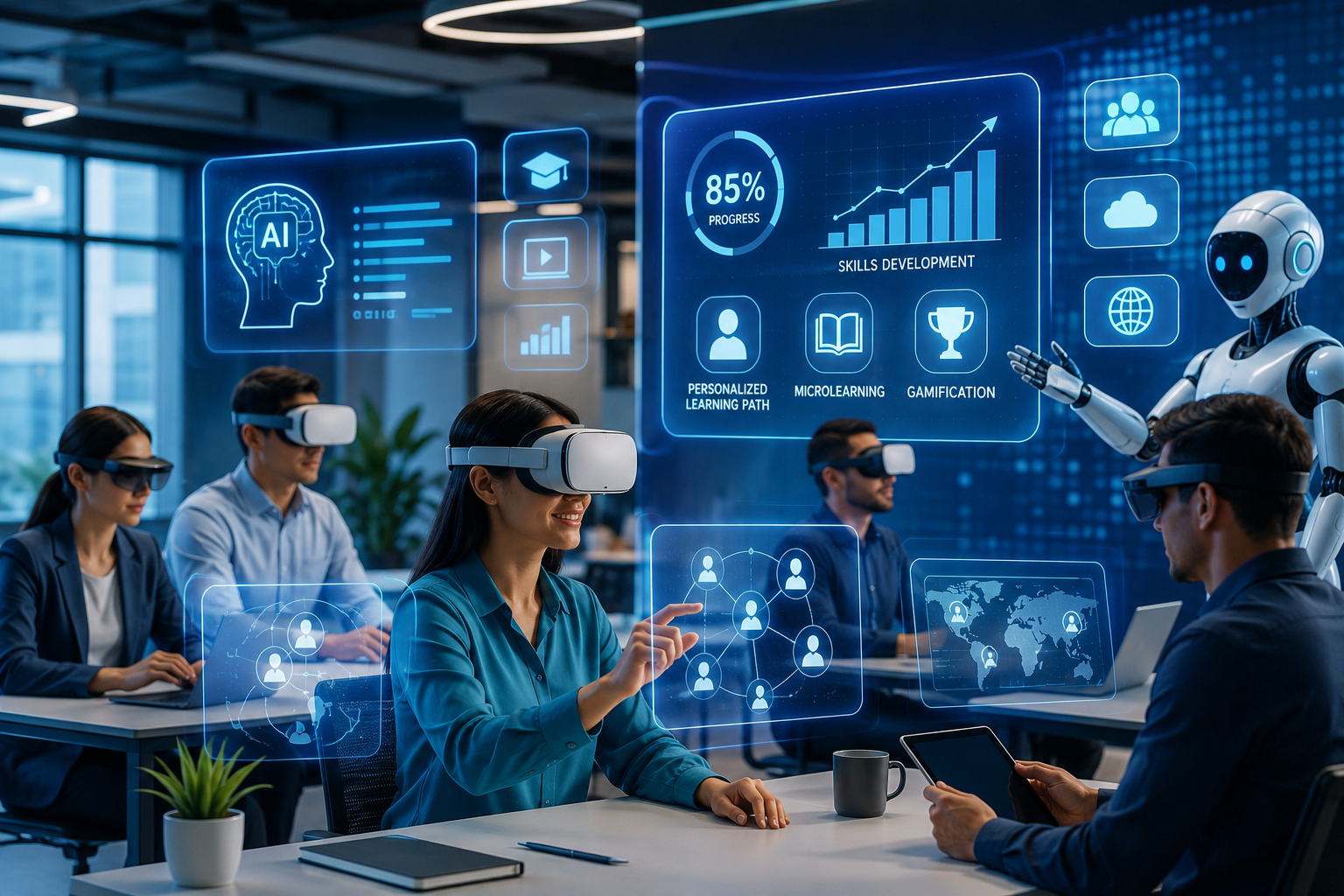 Future trends in employee training and development programs with AI-powered learning and digital training.